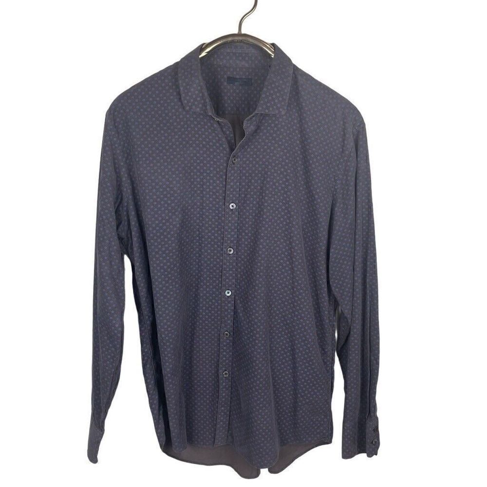Zachary‎ Prell Brown Blue Polka Dots Button Up Shirt Size XL